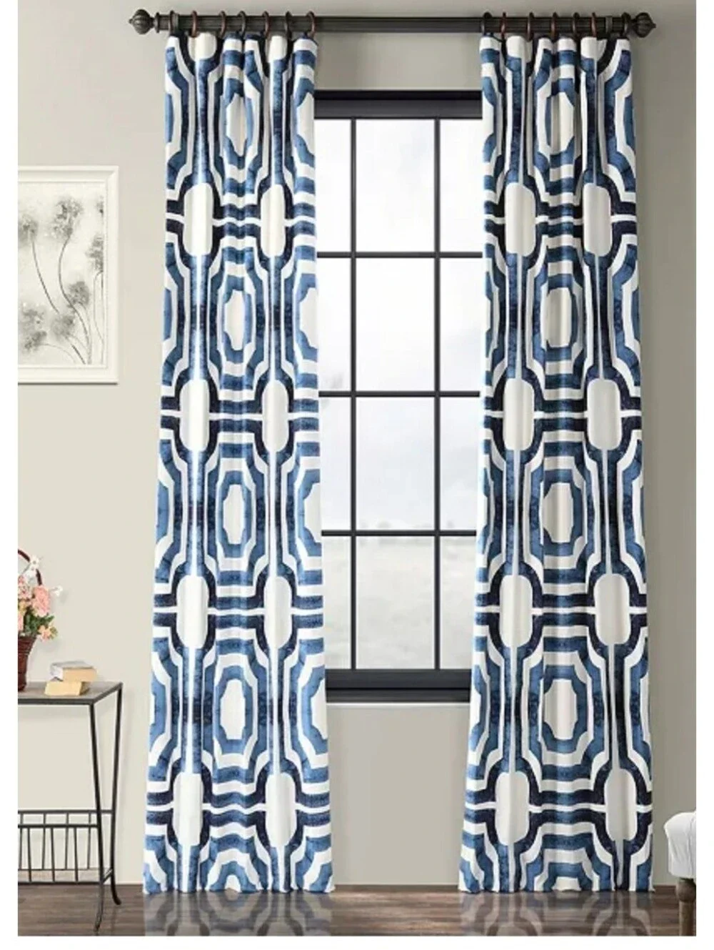 Exclusive Fabrics & Furnishings Mecca Blue Geometric Curtain 2 Panels 50x108